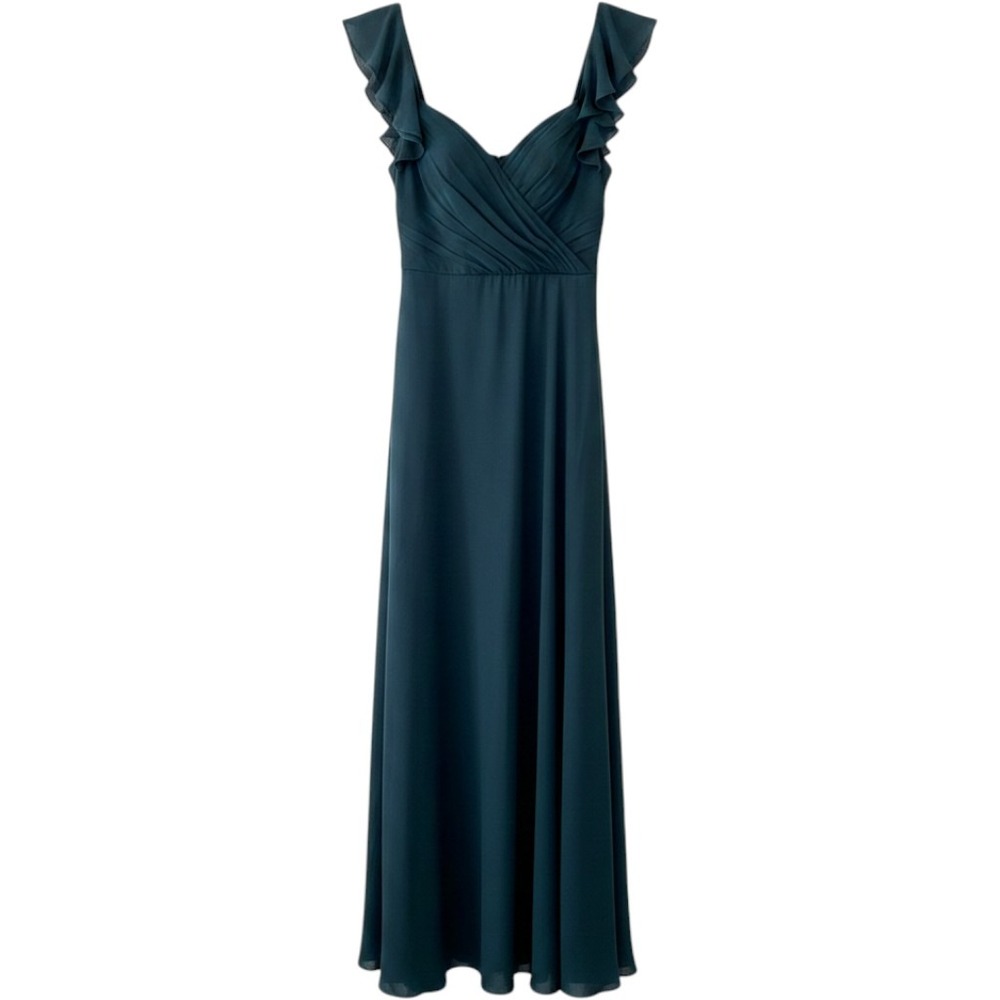 Theia Gown Women 10 Dark Green Excellent Ruffle Sleeve Front Slit Bridesmaid